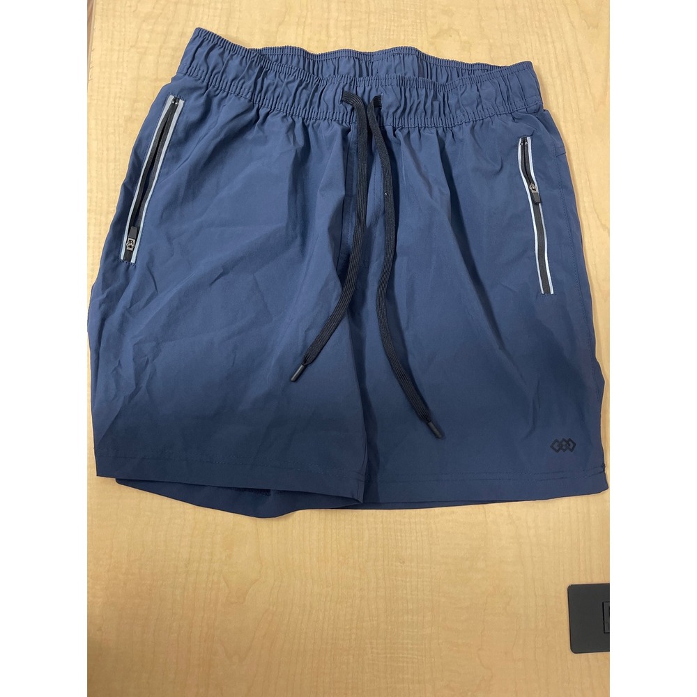LEG3ND Mens Athletic Shorts Navy Blue Zipper Pockets Drawstring Size M